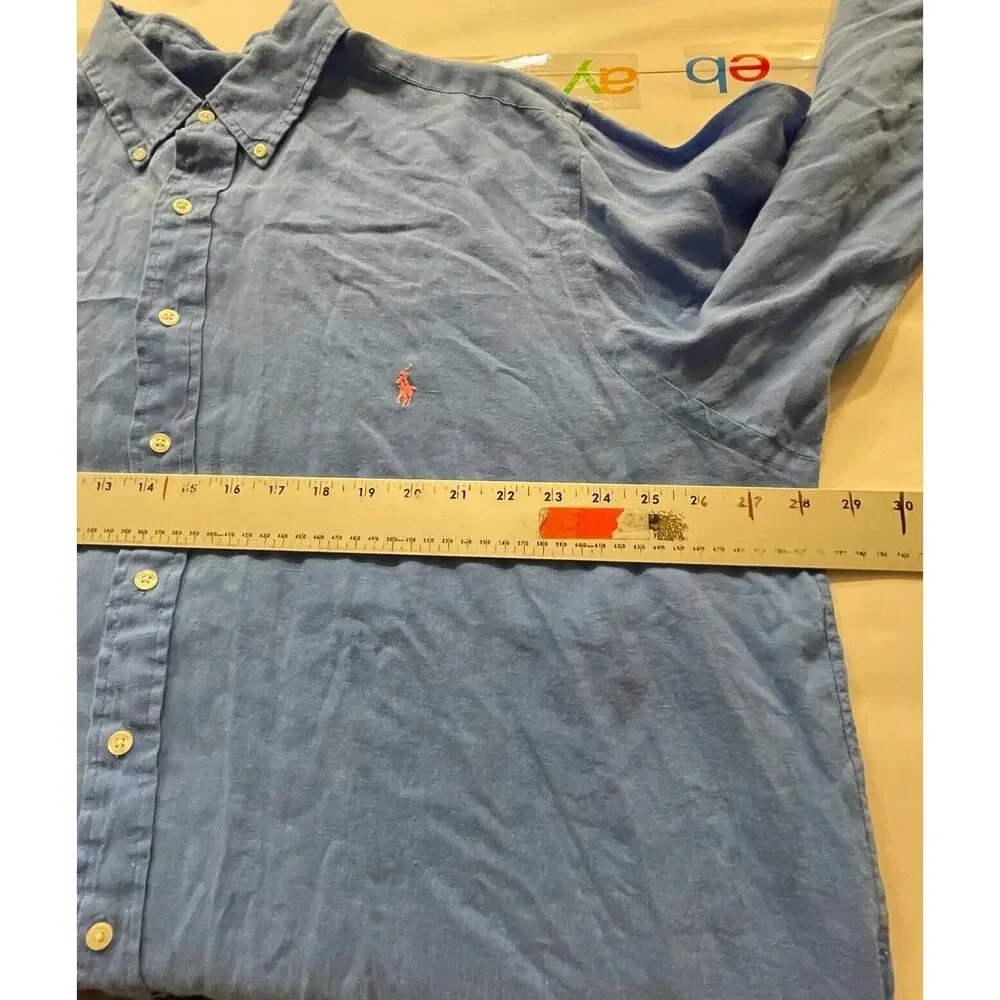 Ralph Lauren Shirt‎ Linen Long-Sleeve Button Down Vintage Men's 1XB